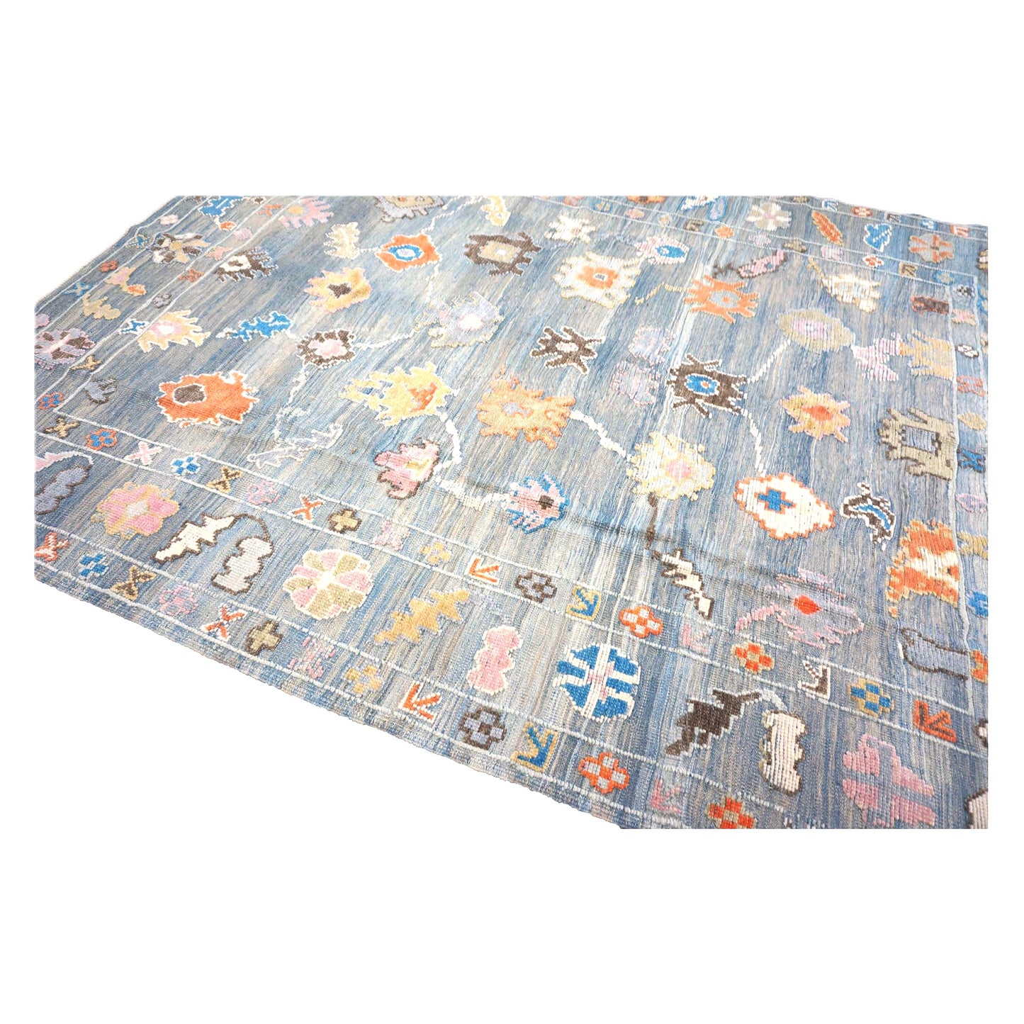 Turkish Oushak Wool 9x12 Slate Blue & Ivory Handmade Area Rug #A.C.201
