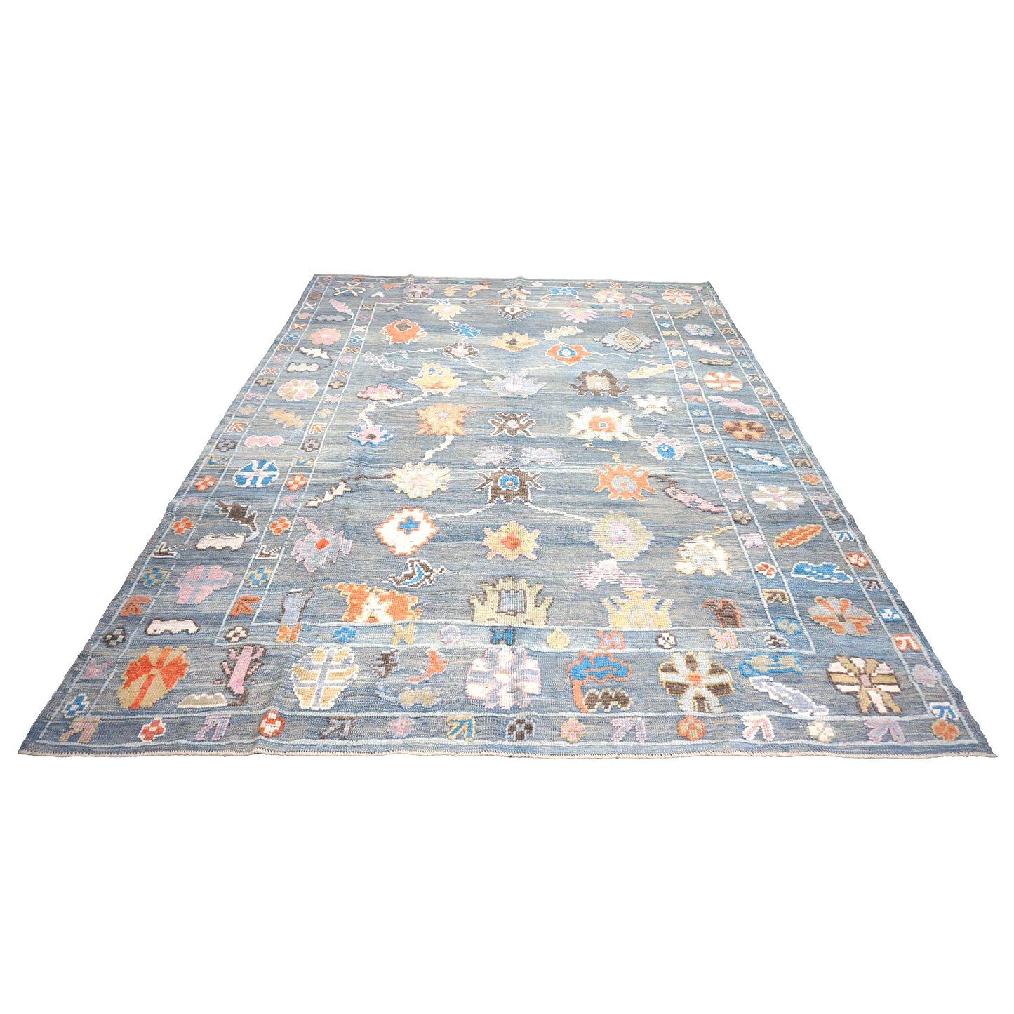 Turkish Oushak Wool 9x12 Slate Blue & Ivory Handmade Area Rug #A.C.201