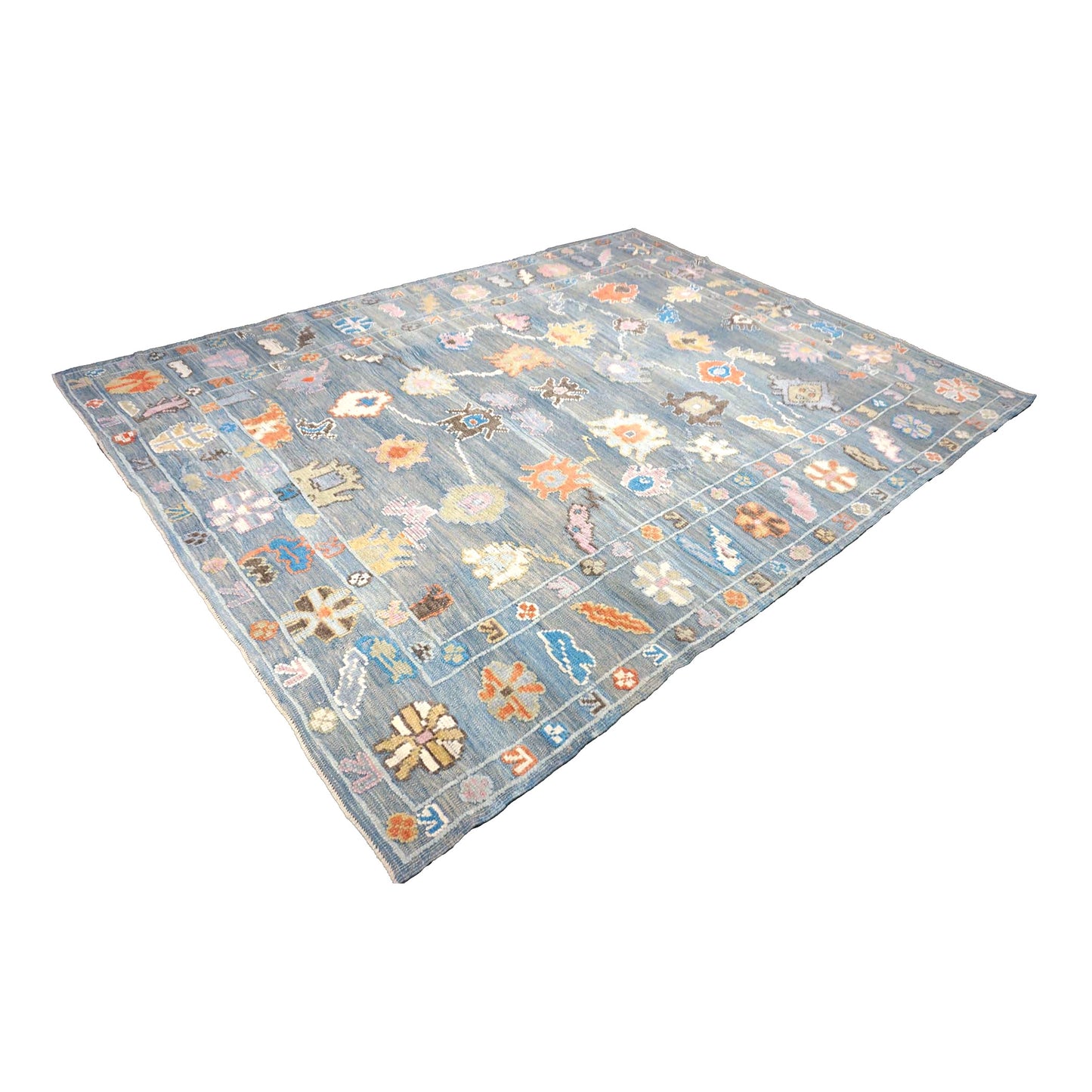 Turkish Oushak Wool 9x12 Slate Blue & Ivory Handmade Area Rug #A.C.201