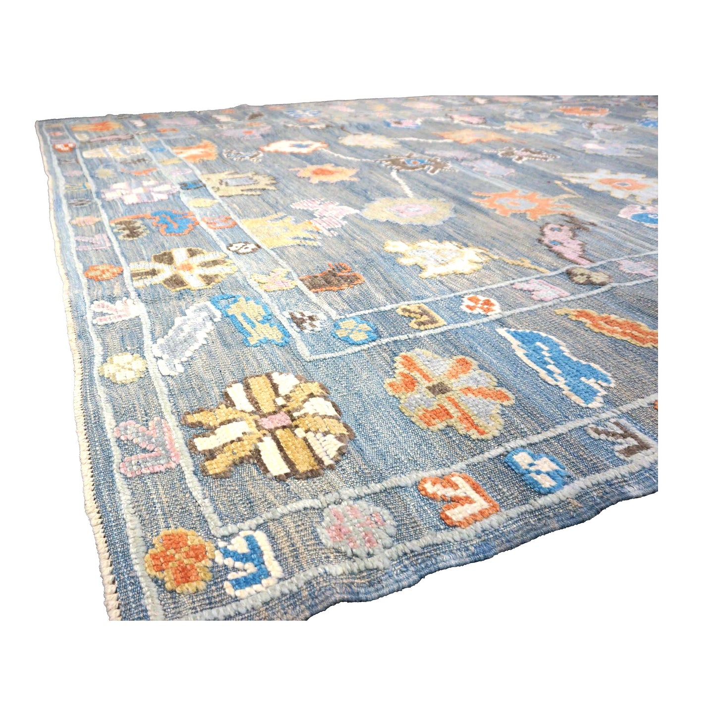 Turkish Oushak Wool 9x12 Slate Blue & Ivory Handmade Area Rug #A.C.201