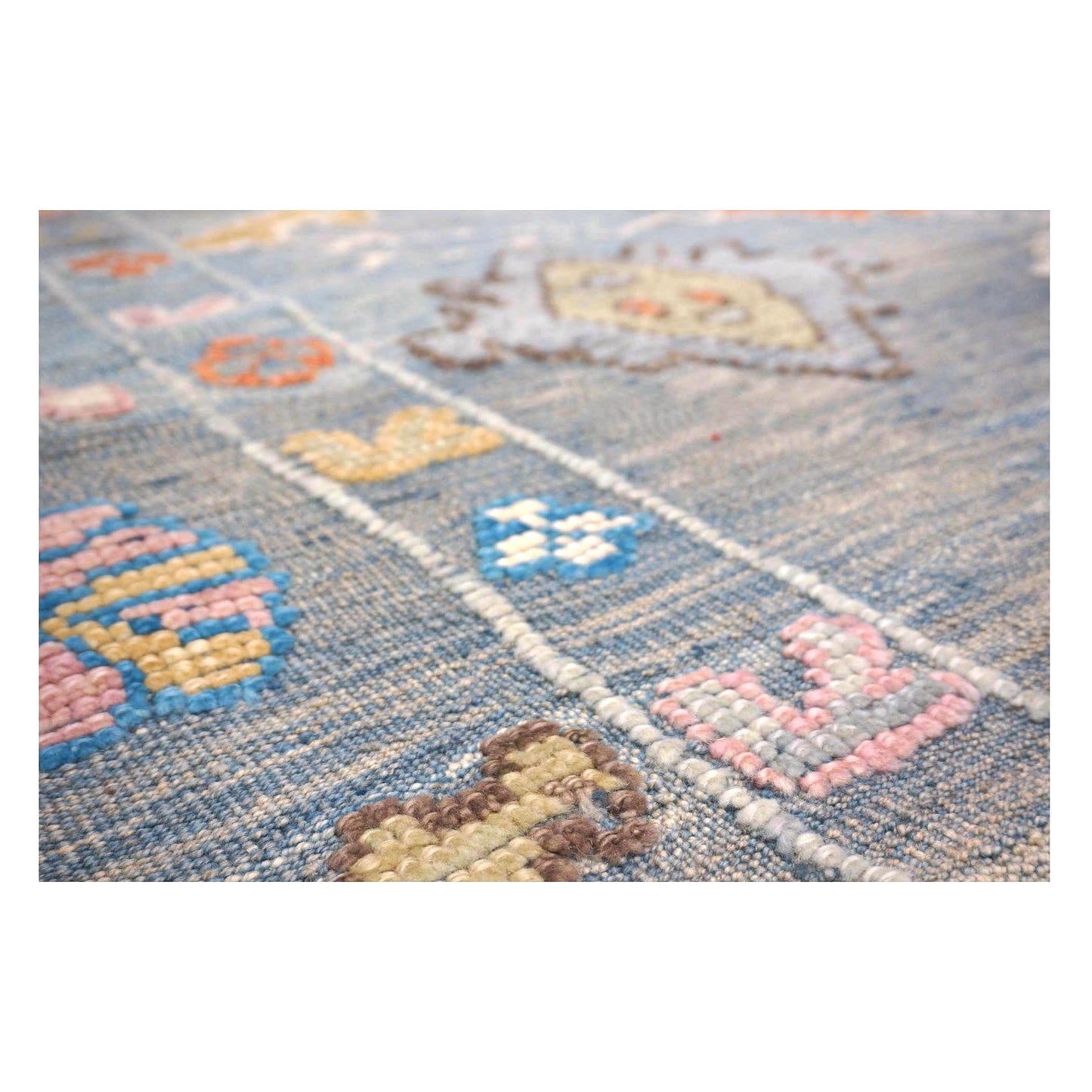 Turkish Oushak Wool 9x12 Slate Blue & Ivory Handmade Area Rug #A.C.201