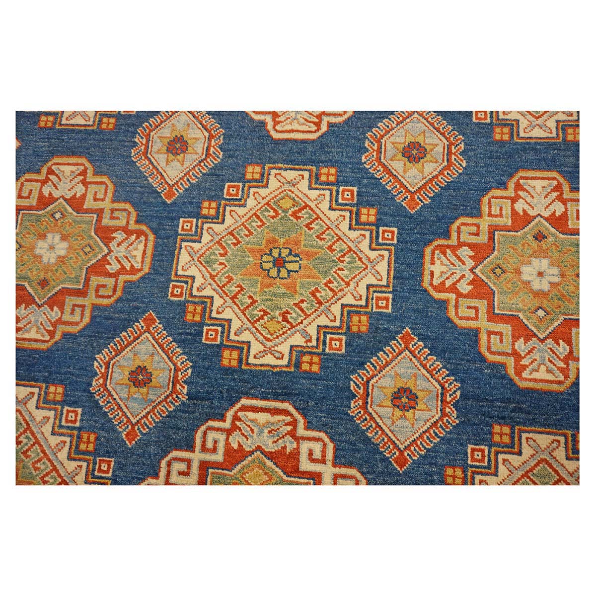 Afghan Kazak Wool 8x11 Navy, Tan & Ivory Handmade Area Rug #B-131