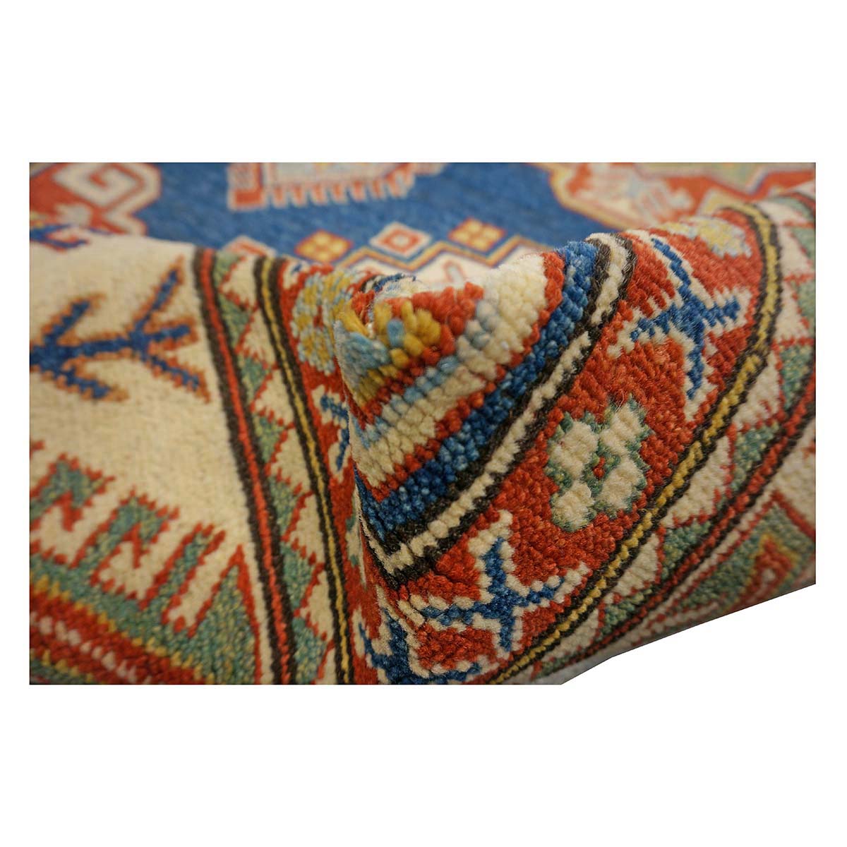Afghan Kazak Wool 8x11 Navy, Tan & Ivory Handmade Area Rug #B-131