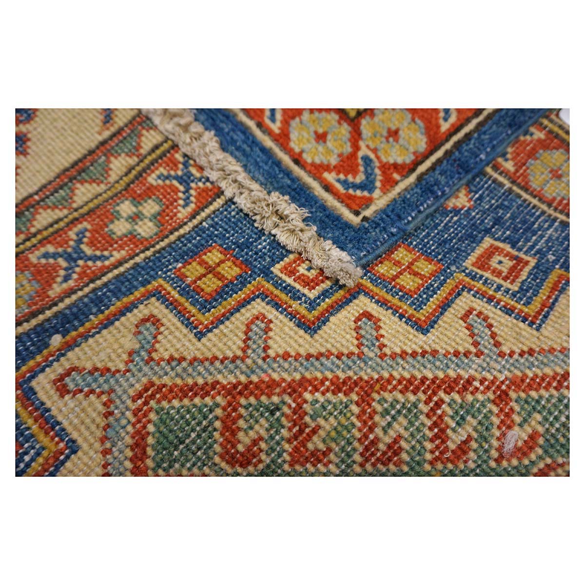 Afghan Kazak Wool 8x11 Navy, Tan & Ivory Handmade Area Rug #B-131