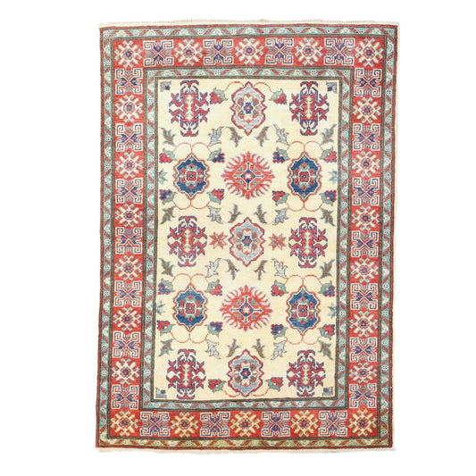 Pakistani Kazak Wool 3x5 Ivory & Red Handmade Area Rug # B-135