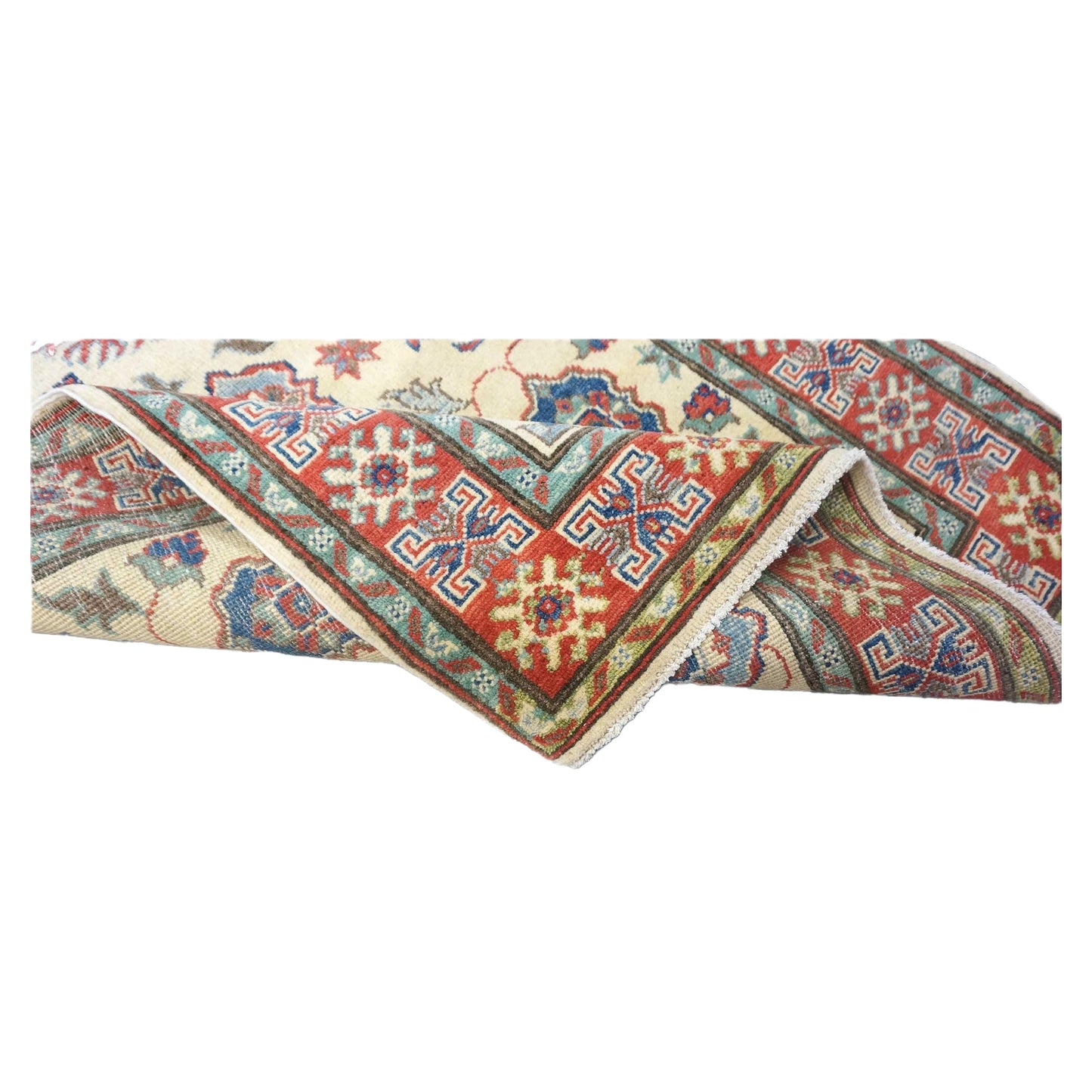 Pakistani Kazak Wool 3x5 Ivory & Red Handmade Area Rug # B-135
