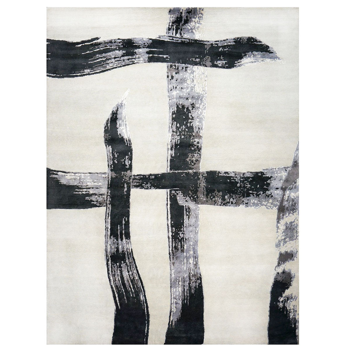 Nepalese Modern Wool & Silk 9x12 Light Grey & Black Handmade Area Rug #1144023 image 0