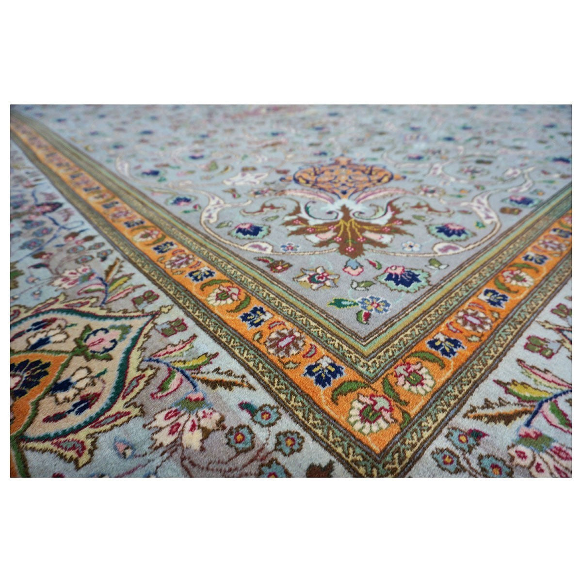 Antique Persian Tabriz Rug Grey & Light Blue 10x13 Area Rug #1140684 image 6