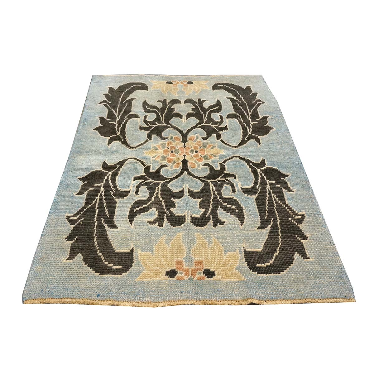 21st Century Turkish Donegal Oushak 4x6 Light Blue & Black Handmade Area Rug #1141501 image 1