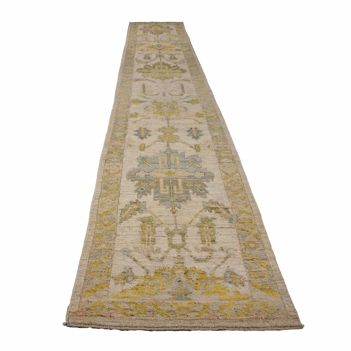 21st Century Turkish Oushak 3X19 Gold& Ivory Handmade Area Rug #1144106 image 7