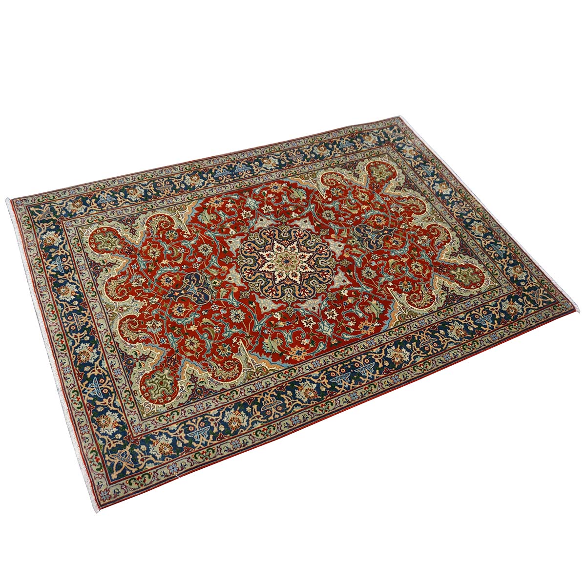 Antique Persian Tabriz 3x4 Red & Navy Handmade Area Rug #1143878 image 4