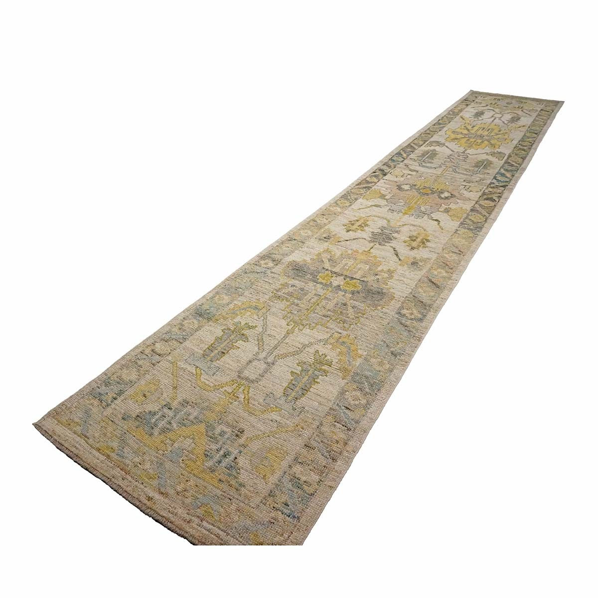 21st Century Turkish Oushak 3X18 Gold, Ivory & Charcoal Handmade Runner Rug #1144145 image 1