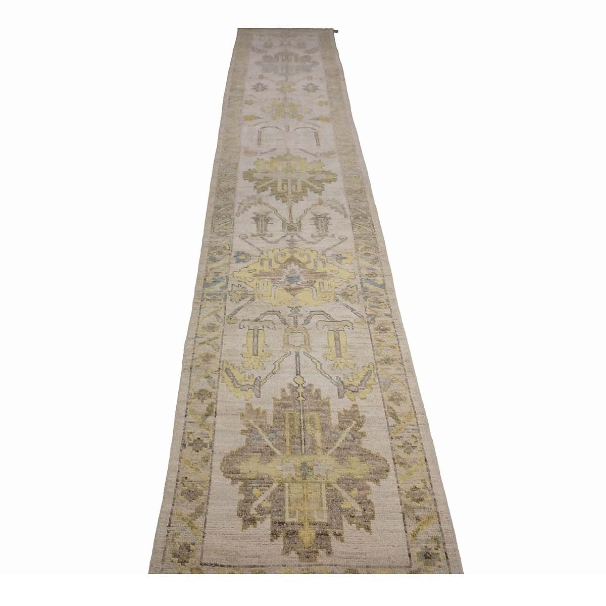 21st Century Turkish Oushak 3X19 Gold& Ivory Handmade Area Rug #1144106 image 4