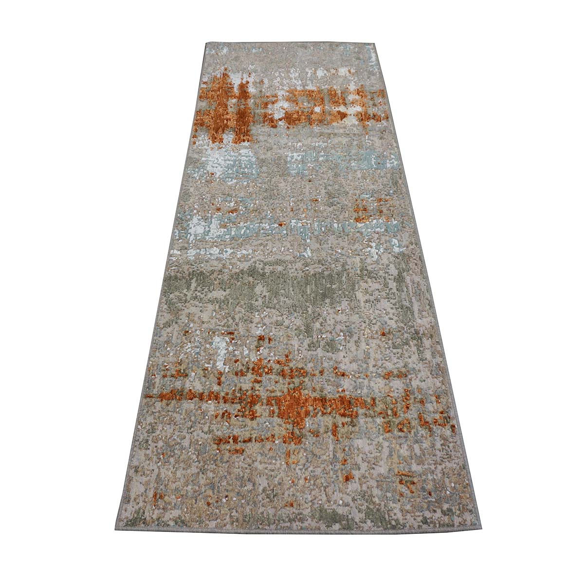 Indian Modern Wool & Silk 3X9 Grey, Rust, & Slate Runner Area Rug #1144152 image 5