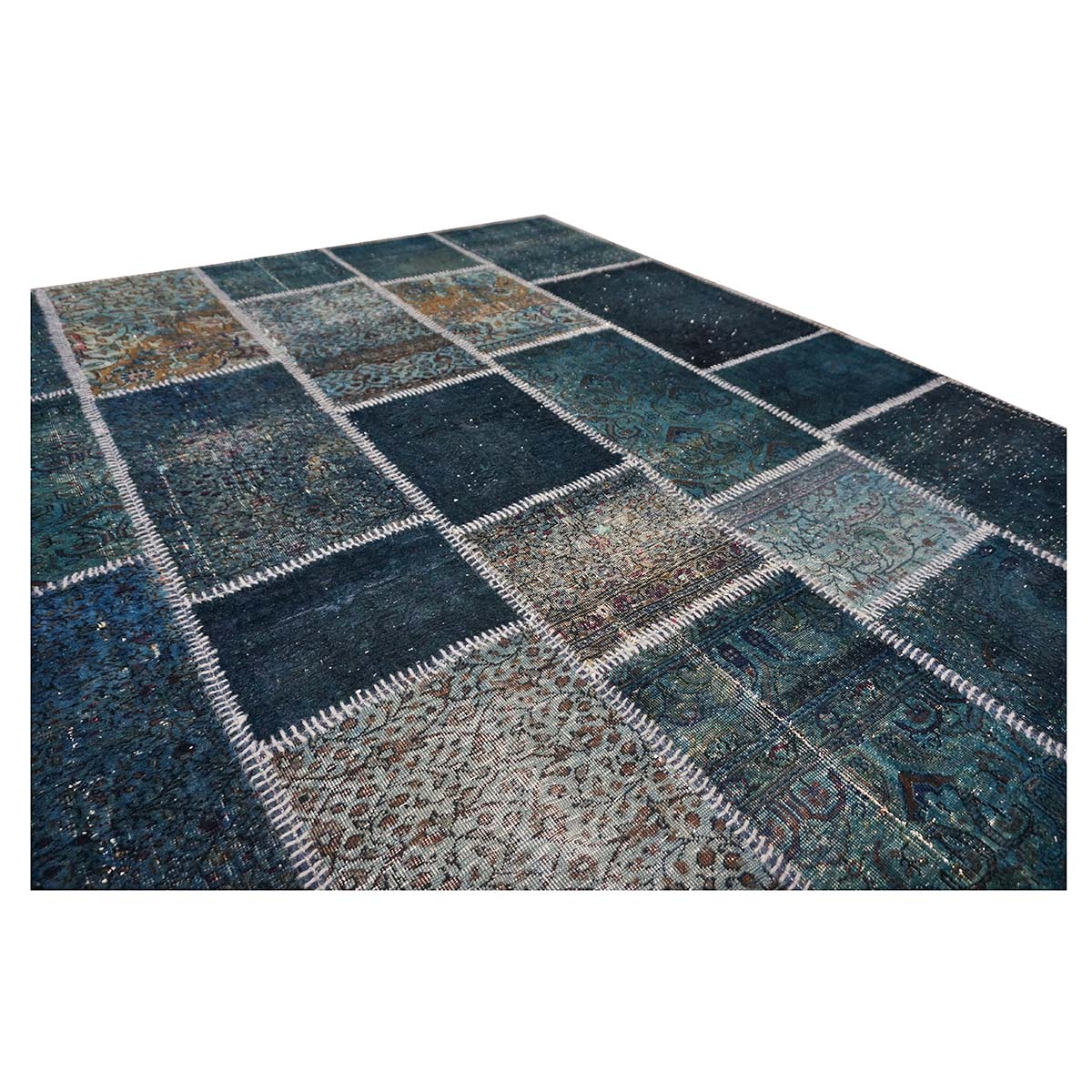 Vintage Turkish Modern Patchwork 6x8 Blue Distressed Handmade Area Rug #9902844 image 10