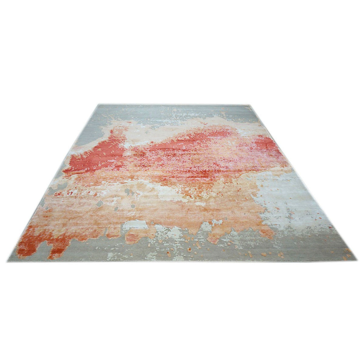 Modern Wool & Silk 9x12 Grey, Orange, & Red Handmade Area Rug #1144036 image 1
