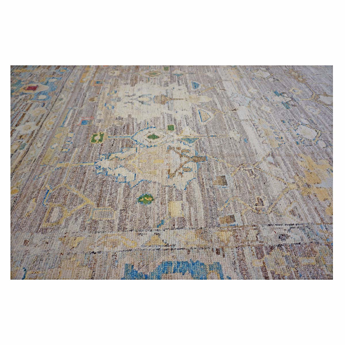 21st Century Turkish Oushak 9X13 Gold, Ivory & Slate Blue Handmade Runner Rug #1144139 image 5