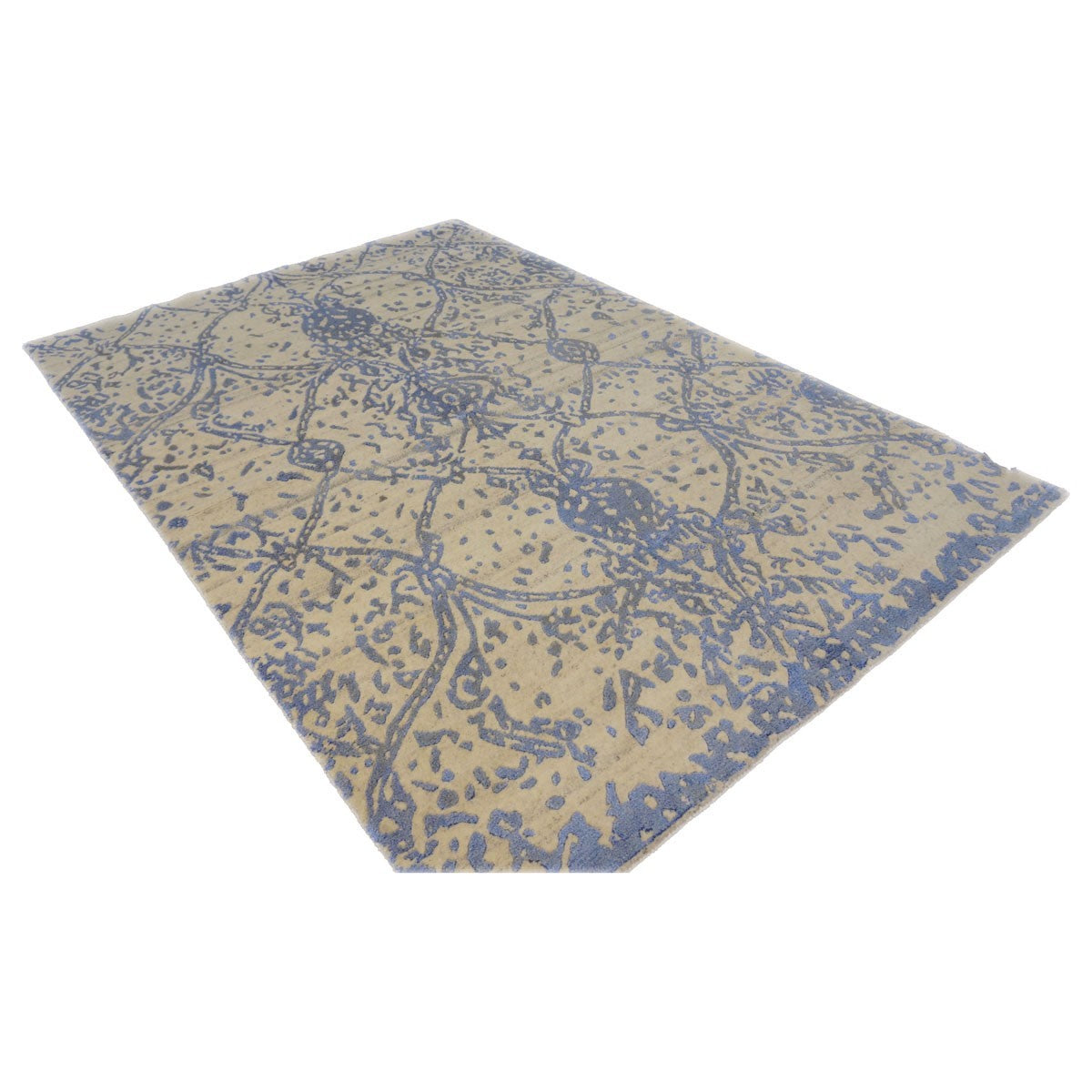 Nepalese Modern Wool & Silk 4X6 Blue Area Rug #9902954 image 4
