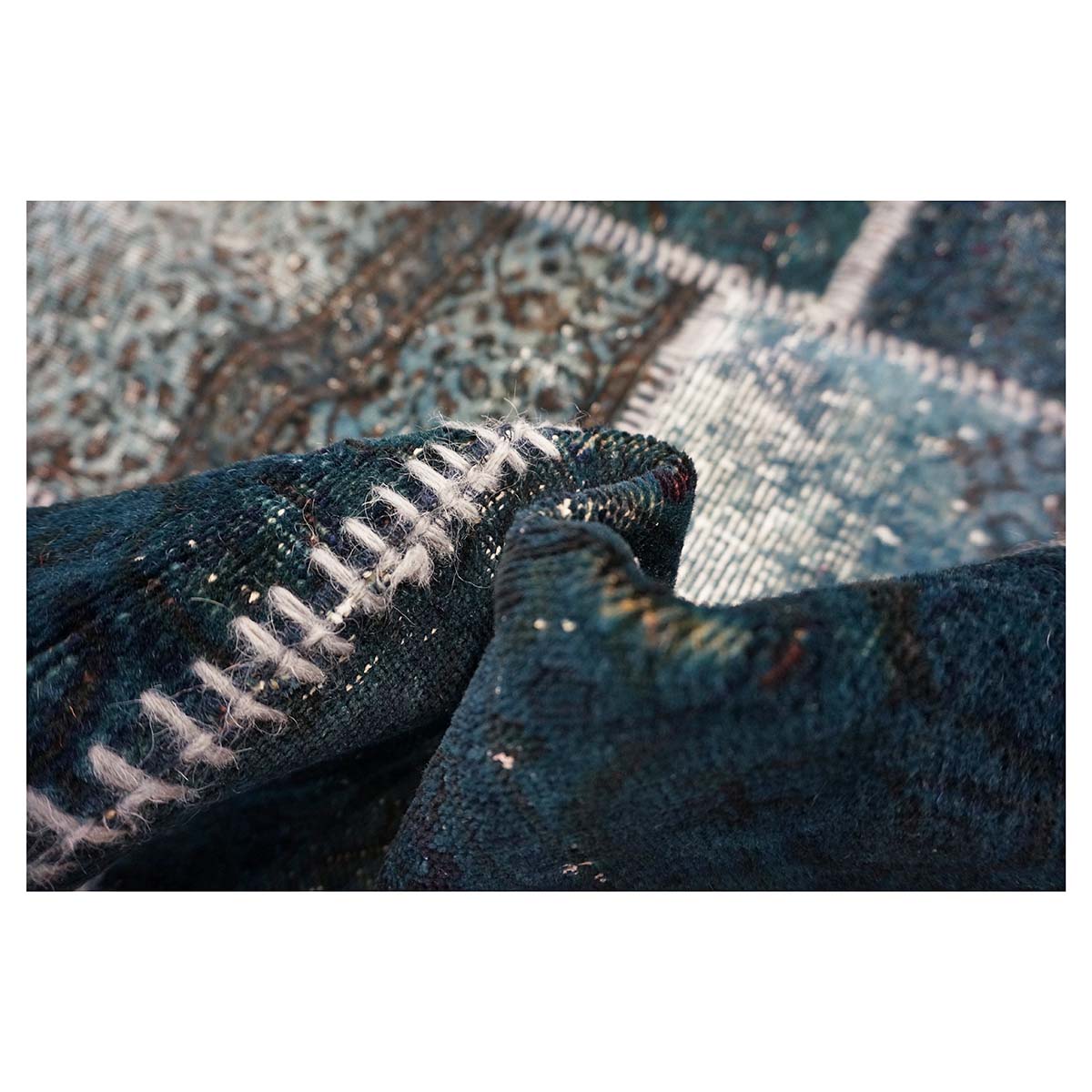 Vintage Turkish Modern Patchwork 6x8 Blue Distressed Handmade Area Rug #9902844 image 11