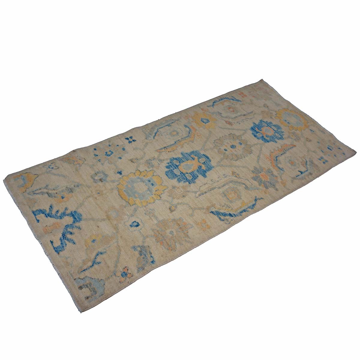 21st Century Turkish Oushak 3X6 Gold, Ivory & Slate Blue Handmade Runner Rug #1144167 image 3