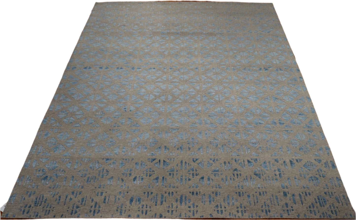 *Area Rugs: #1143461 Modern Wool and Silk 8 x 10 Indo Nepal Blue Rug image 0