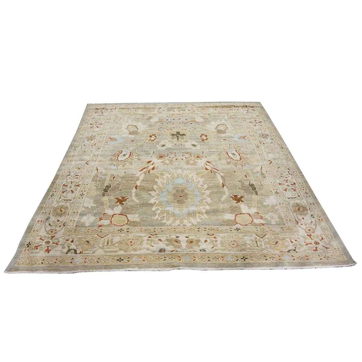 Persian Sultanabad 8x8 Square Tan, Blue, & Ivory Area Rug #1143023 image 2