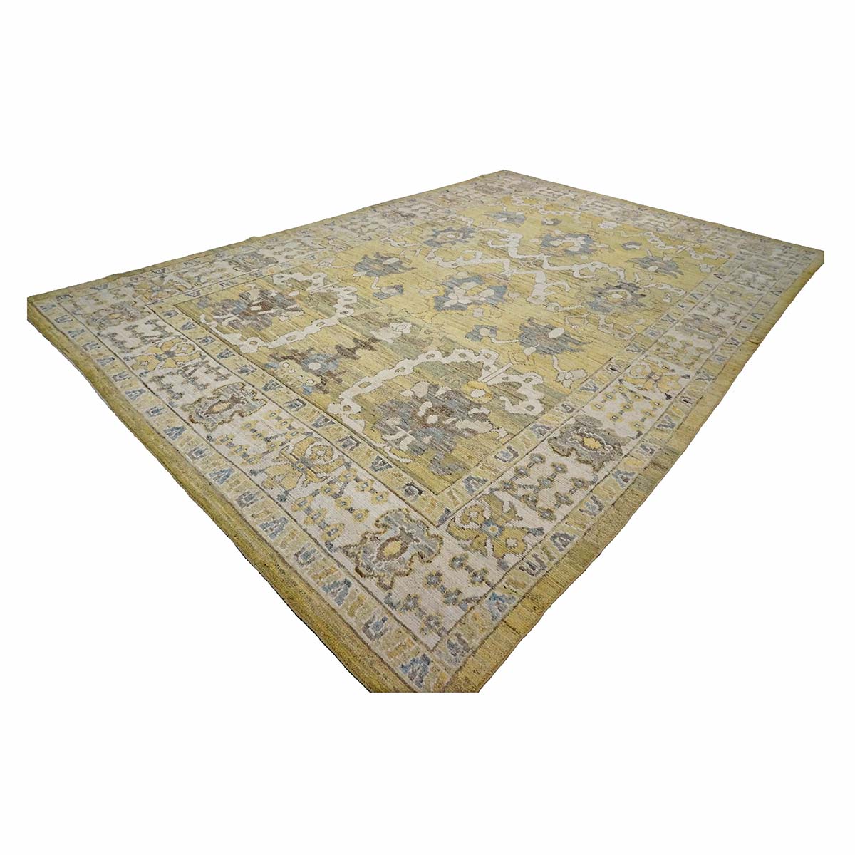 21st Century Turkish Oushak 9X13 Gold, Ivory & Gray Handmade Area Rug #1144134 image 2