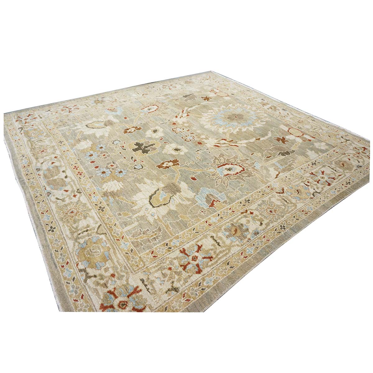 Persian Sultanabad 8x8 Square Tan, Blue, & Ivory Area Rug #1143023 image 4