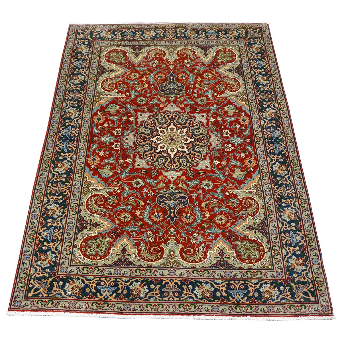 Antique Persian Tabriz 3x4 Red & Navy Handmade Area Rug #1143878 image 3