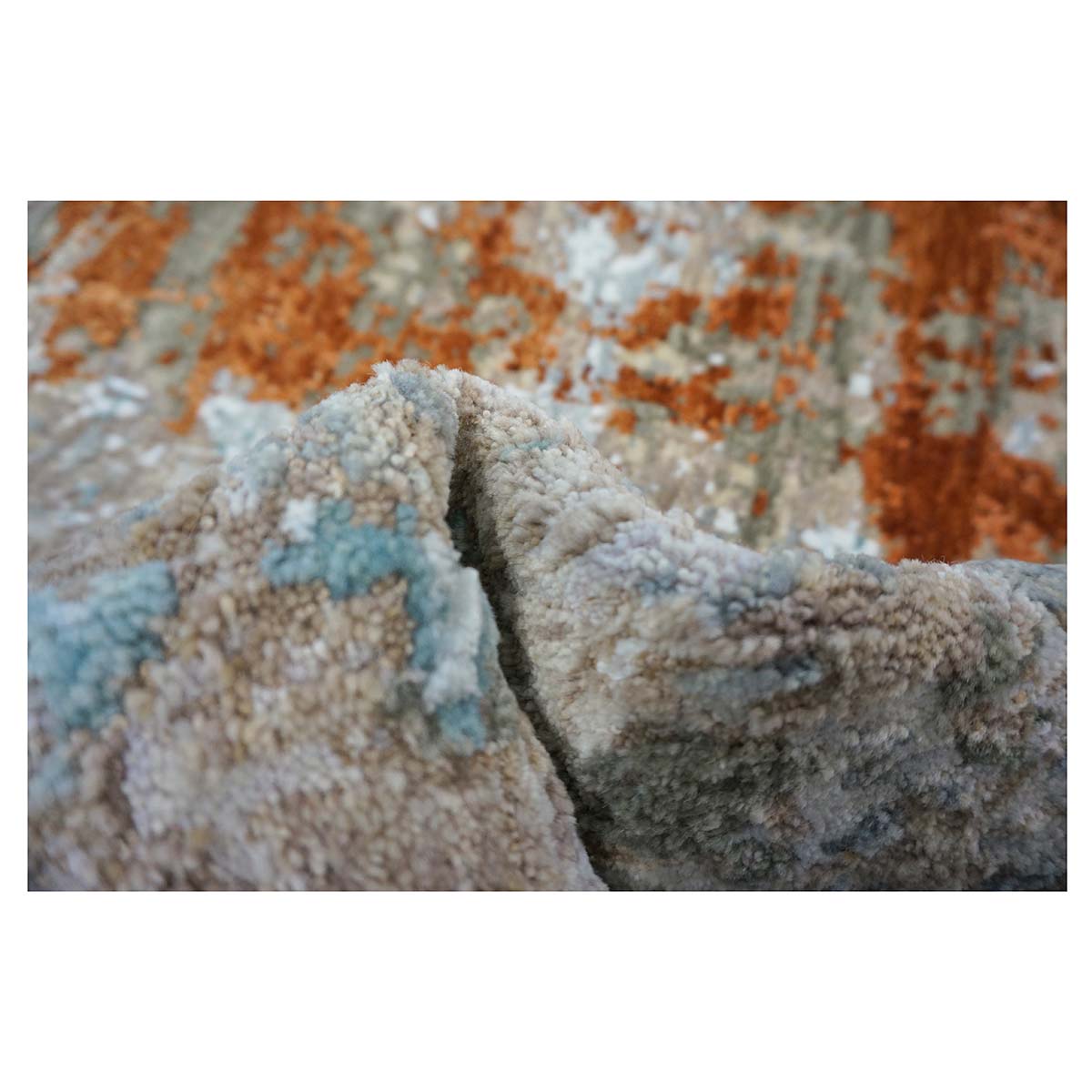 Indian Modern Wool & Silk 3X9 Grey, Rust, & Slate Runner Area Rug #1144152 image 12