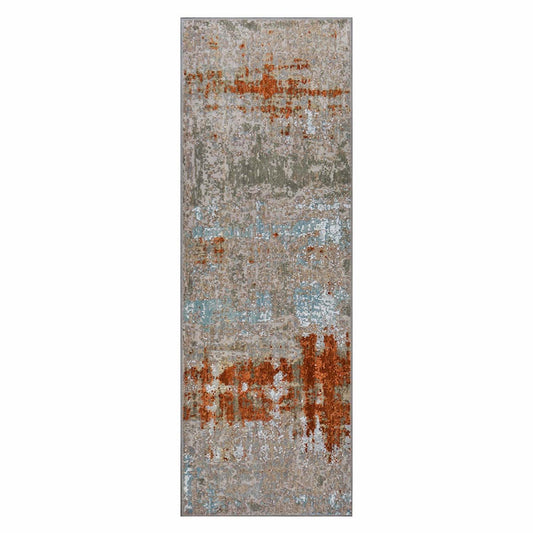 Indian Modern Wool & Silk 3X9 Grey, Rust, & Slate Runner Area Rug #1144152 image 0
