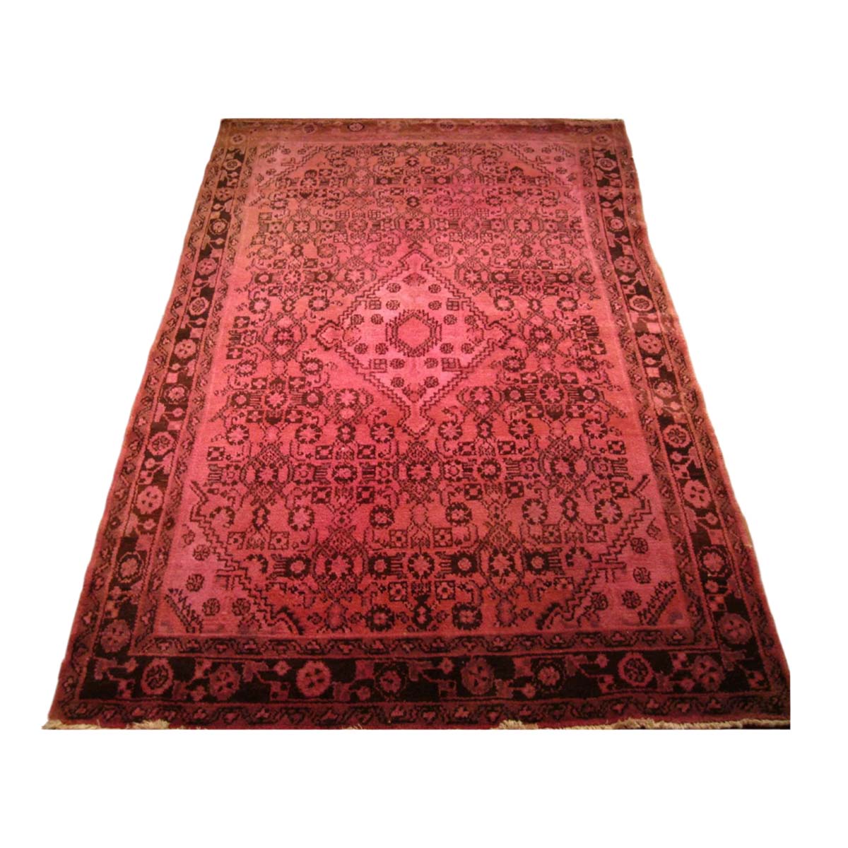 Vintage Persian Hamadan Overdyed 4x7 Red & Black Handmade Area Rug #9902768