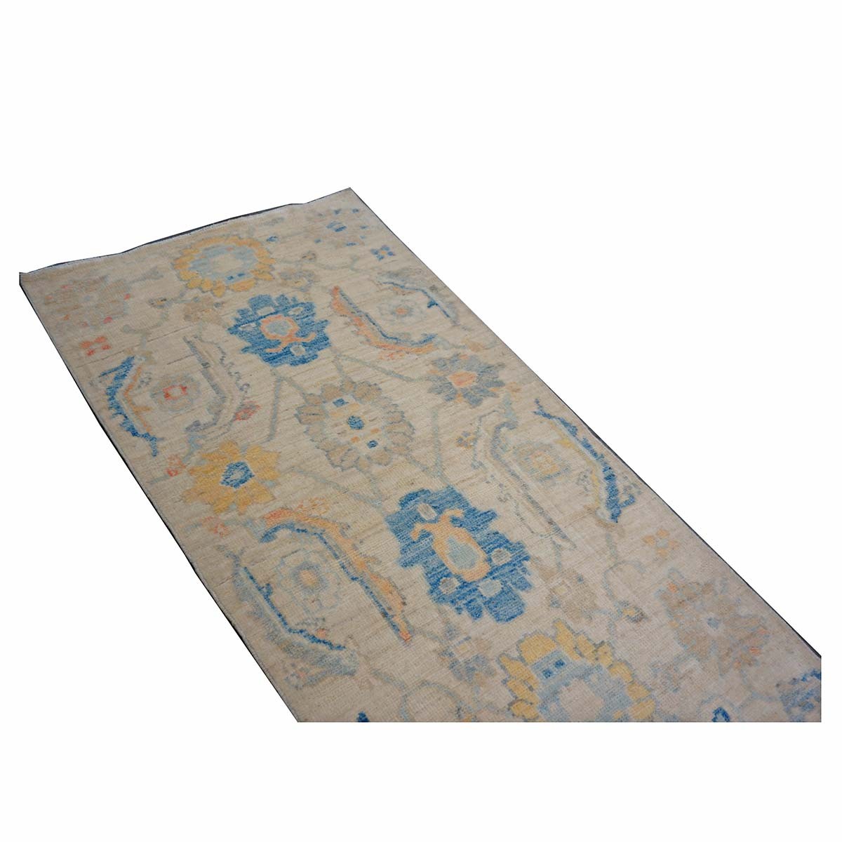 21st Century Turkish Oushak 3X6 Gold, Ivory & Slate Blue Handmade Runner Rug #1144167 image 7