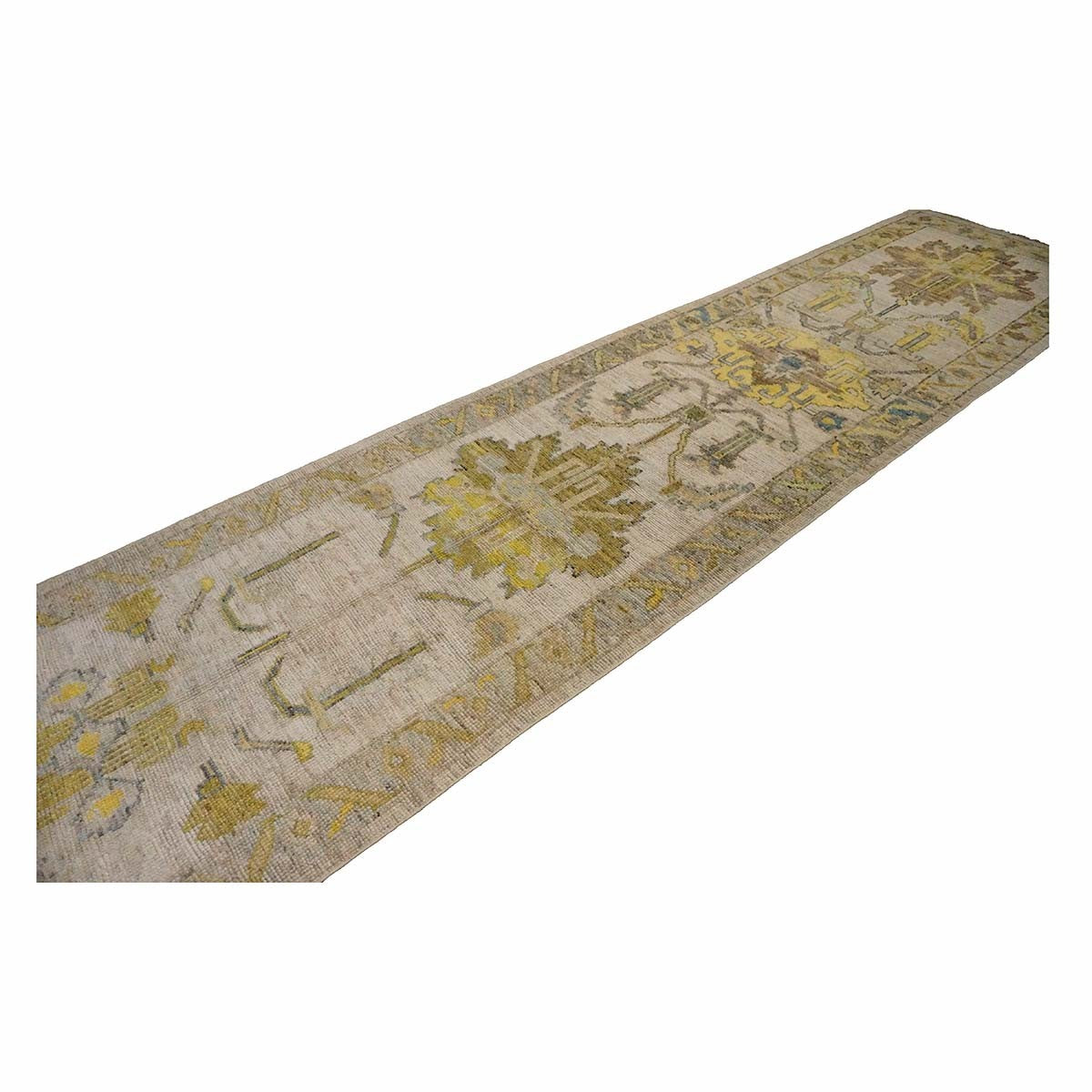 21st Century Turkish Oushak 3X19 Gold& Ivory Handmade Area Rug #1144106 image 5