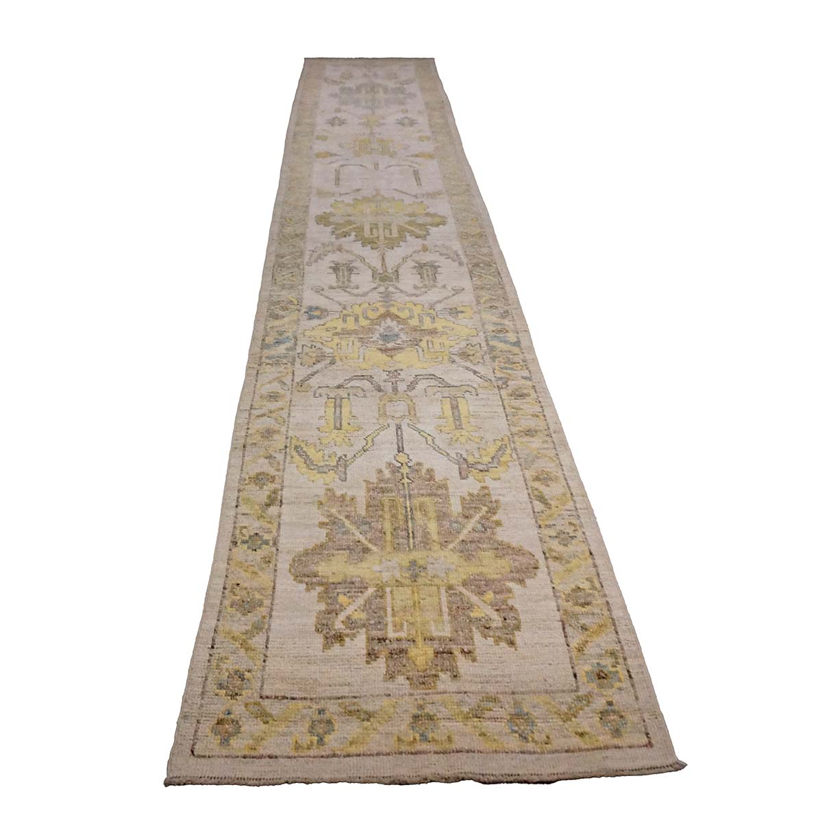 21st Century Turkish Oushak 3X19 Gold& Ivory Handmade Area Rug #1144106 image 3