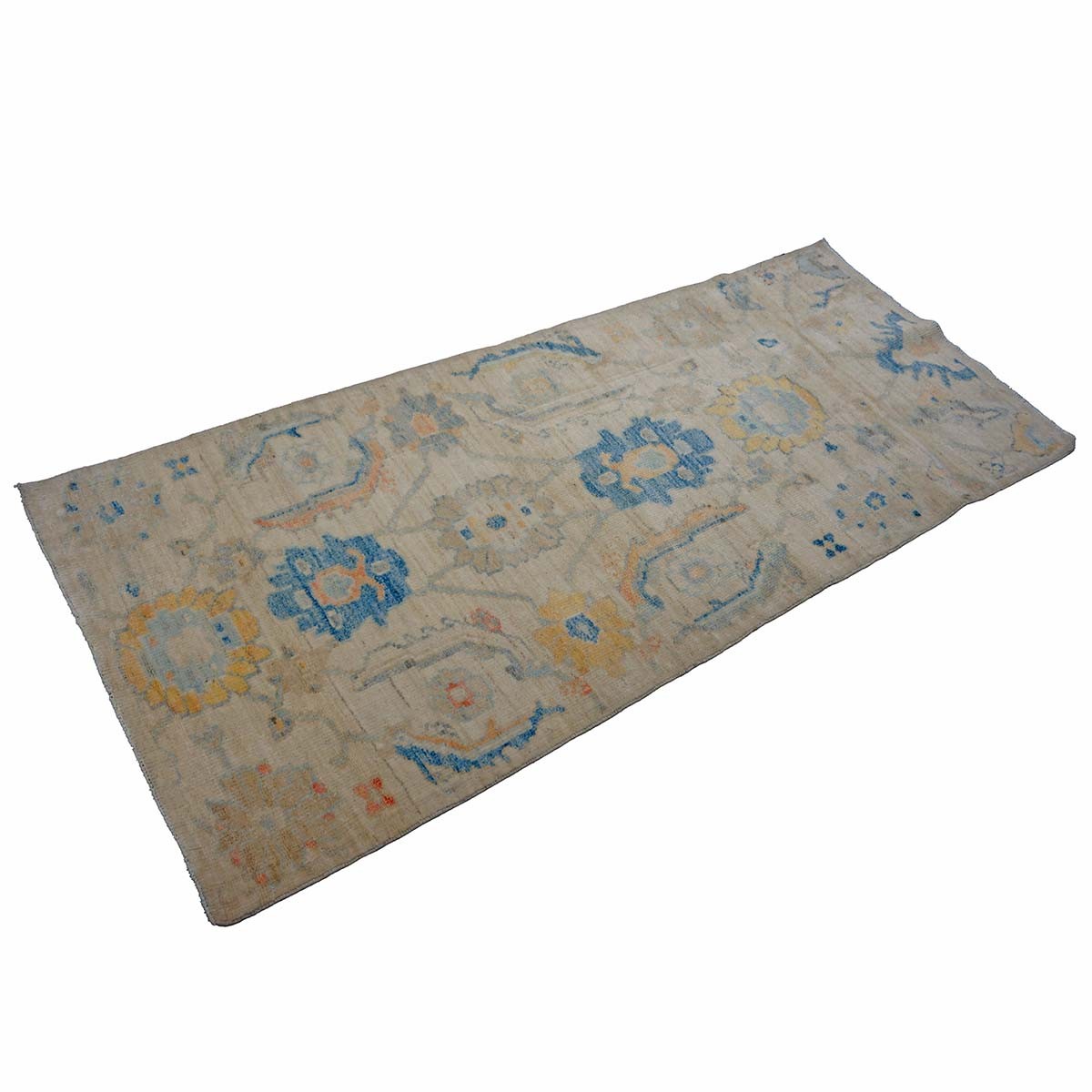 21st Century Turkish Oushak 3X6 Gold, Ivory & Slate Blue Handmade Runner Rug #1144167 image 5