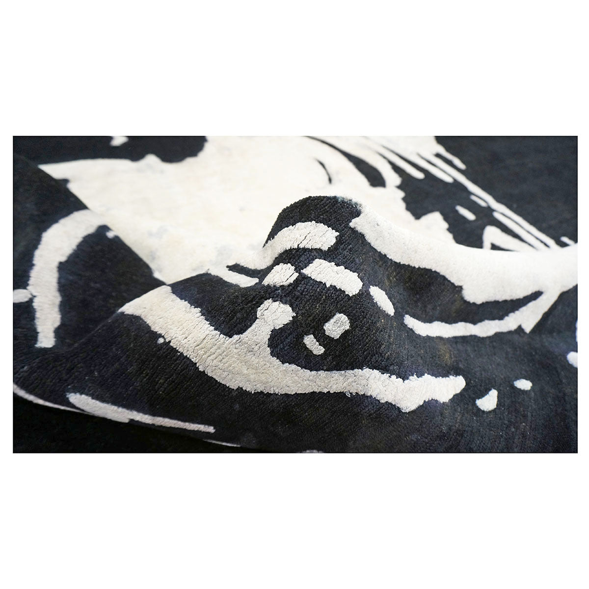 Modern Wool & Silk 9X12 Black & White Wave Design Handmade Area Rug #1144031 image 5