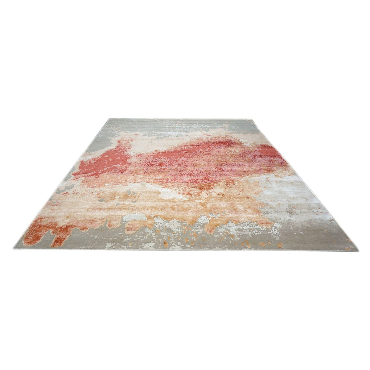 Modern Wool & Silk 9x12 Grey, Orange, & Red Handmade Area Rug #1144036 image 2