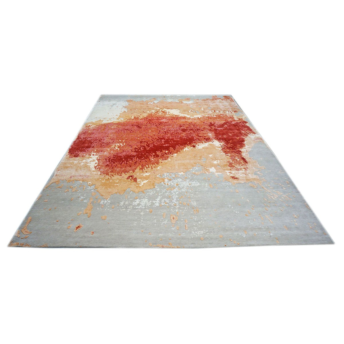 Modern Wool & Silk 9x12 Grey, Orange, & Red Handmade Area Rug #1144036 image 5