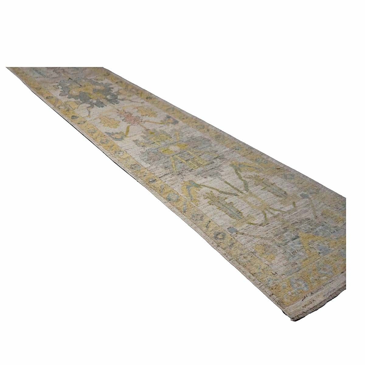 21st Century Turkish Oushak 3X18 Gold, Ivory & Charcoal Handmade Runner Rug #1144143 image 2