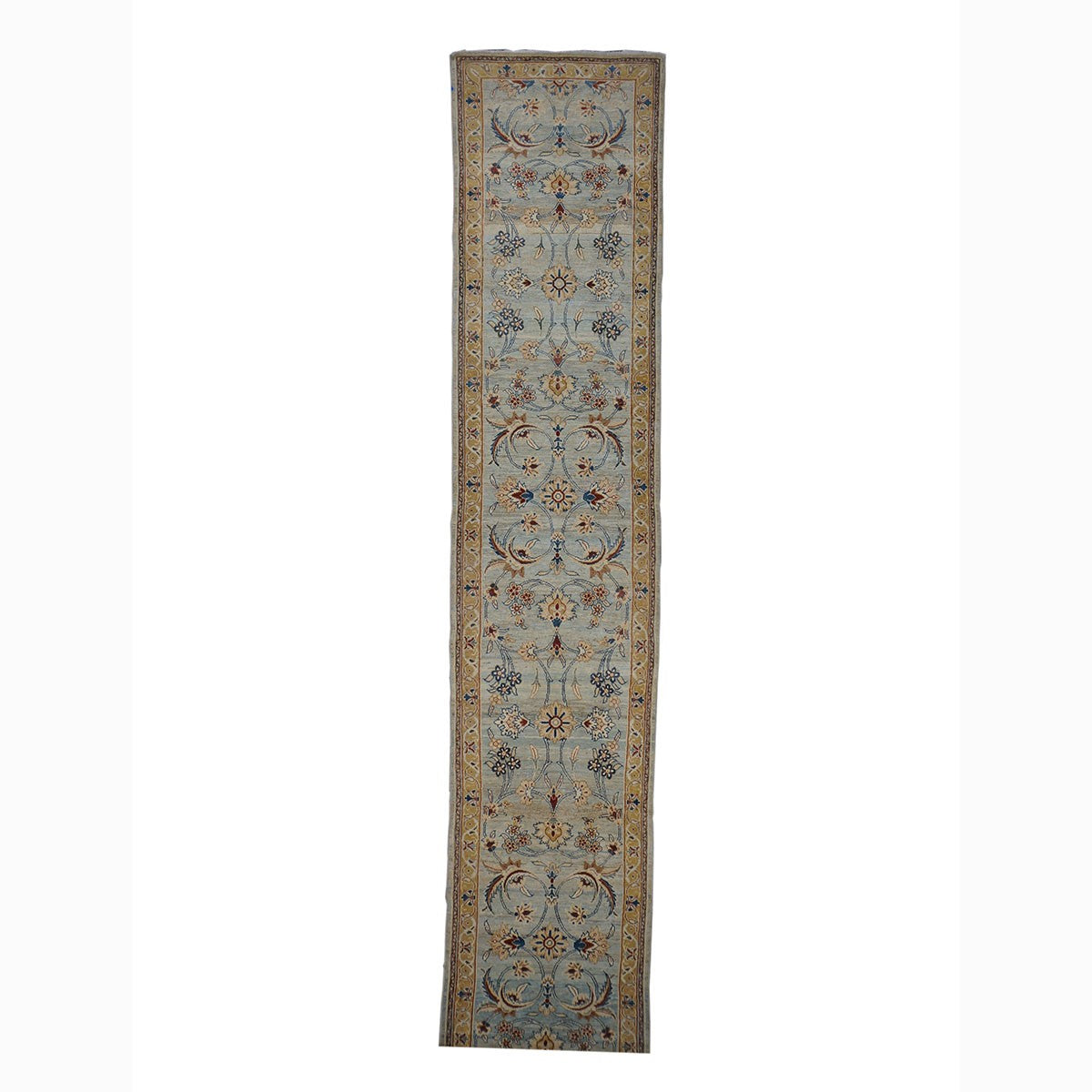 Persian Sultanabad 3x25 Light Blue & Gold Hall Runner #1141320 image 0
