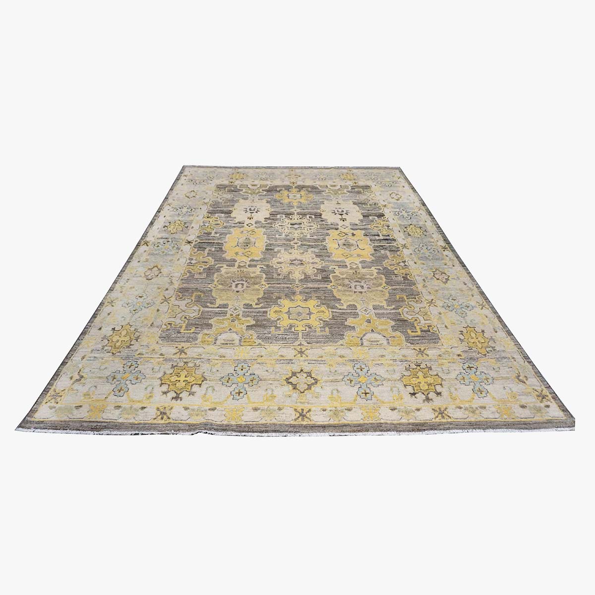 21st Century Turkish Oushak 8x11 Charcoal, Yellow, & Ivory Handmade Area Rug #1144069 image 1