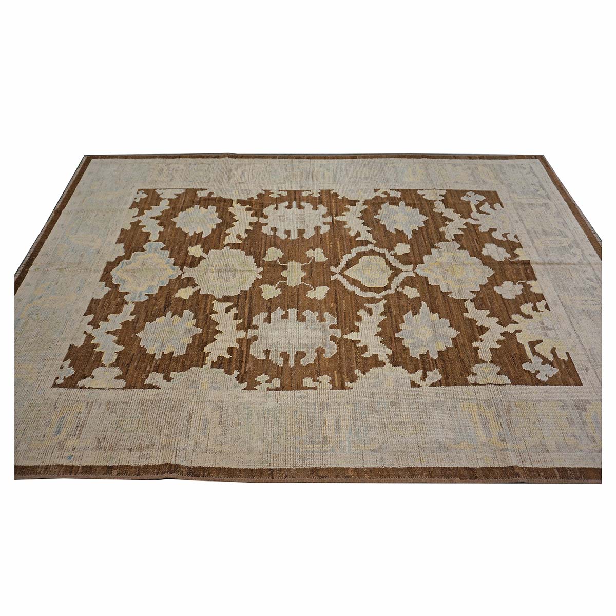 21st Century Turkish Oushak 7x10 Ivory & Brown Handmade Area Rug #1144189 image 1