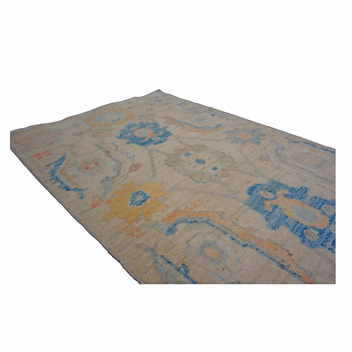 21st Century Turkish Oushak 3X6 Gold, Ivory & Slate Blue Handmade Runner Rug #1144167 image 8