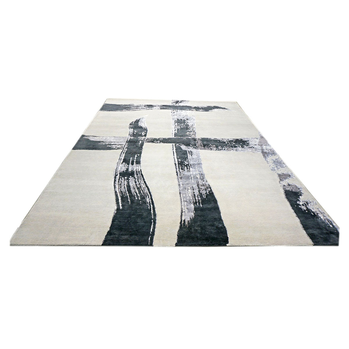 Nepalese Modern Wool & Silk 9x12 Light Grey & Black Handmade Area Rug #1144023 image 2