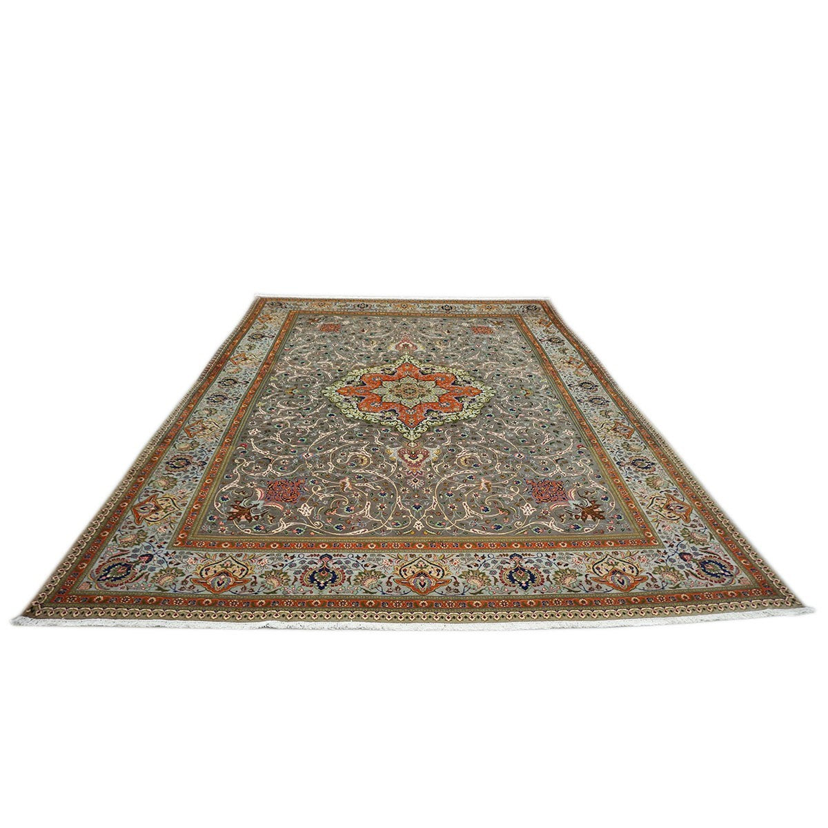 Antique Persian Tabriz Rug Grey & Light Blue 10x13 Area Rug #1140684 image 1
