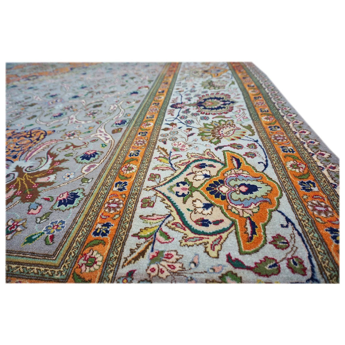 Antique Persian Tabriz Rug Grey & Light Blue 10x13 Area Rug #1140684 image 5
