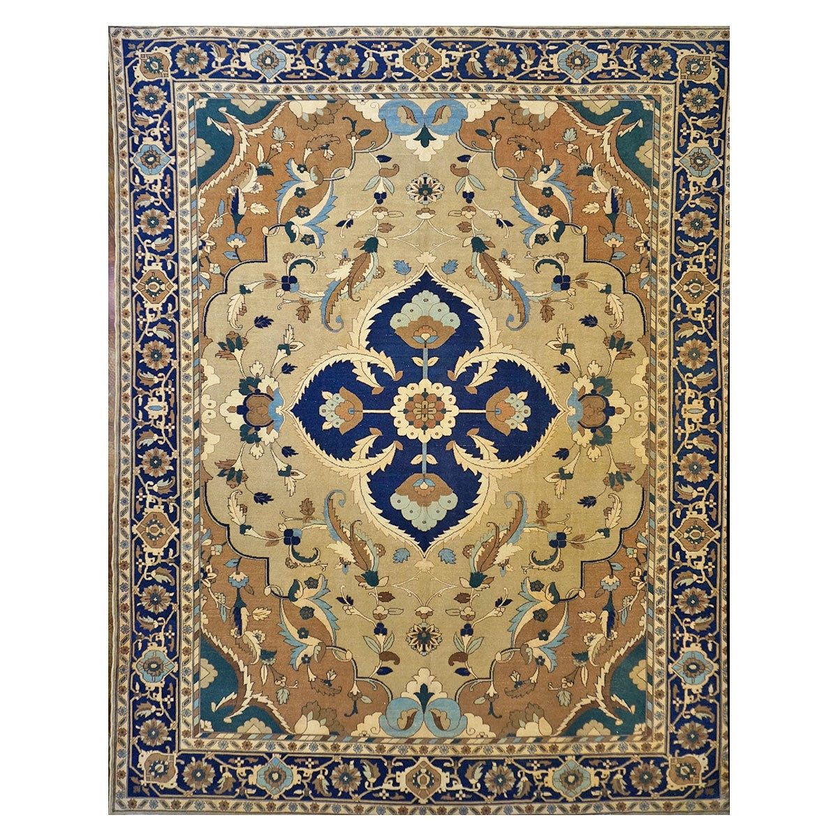 21st Century Persian Heriz 12x15 Tan & Navy Handmade Area Rug #9902016 image 0