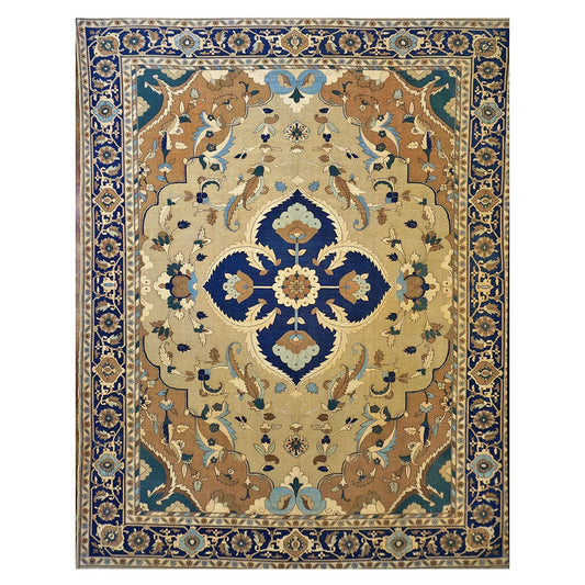 21st Century Persian Heriz 12x15 Tan & Navy Handmade Area Rug #9902016 image 0
