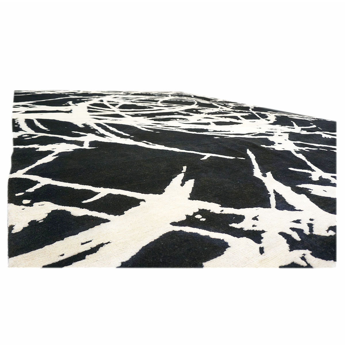 Modern Wool & Silk 9X12 Black & White Handmade Area Rug #1144033 image 3
